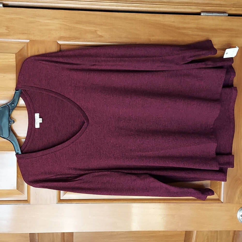 🆕 Ultra Flirt Women's Soft Tunic Raspberry, Black V-Neck Sweater, Size 1X, NEW